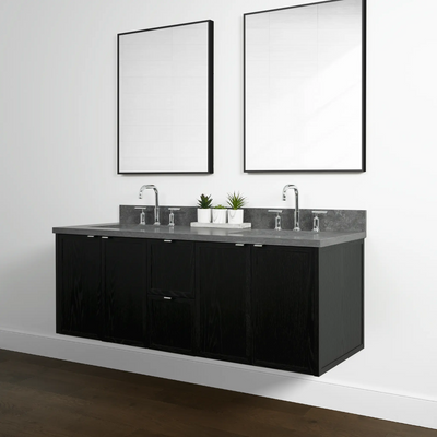 Cape Breton 60" Wall Mount Blackened Oak Bathroom Vanity, Double Sink - Teodor Vanities United States