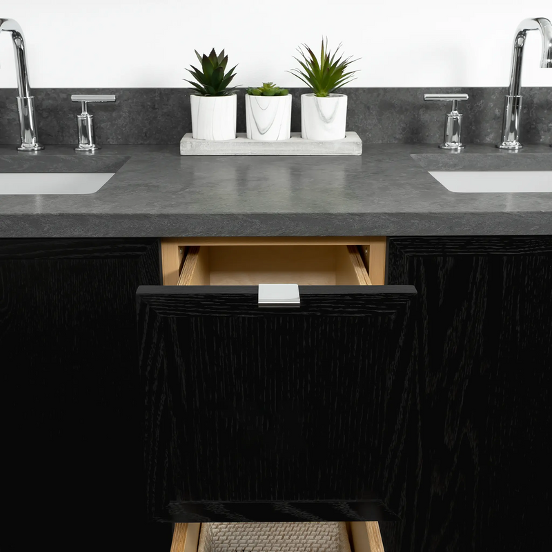 Cape Breton 60" Wall Mount Blackened Oak Bathroom Vanity, Double Sink - Teodor Vanities United States