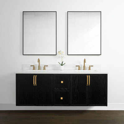 Cape Breton 60" Wall Mount Blackened Oak Bathroom Vanity, Double Sink - Teodor Vanities United States