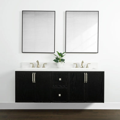 Cape Breton 60" Wall Mount Blackened Oak Bathroom Vanity, Double Sink - Teodor Vanities United States