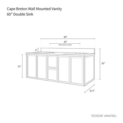 Cape Breton 60" Wall Mount Blackened Oak Bathroom Vanity, Double Sink - Teodor Vanities United States