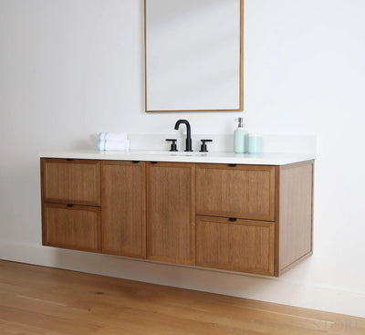 Cape Breton 60" Wall Mount Mid Century Oak Bathroom Vanity - Teodor Vanities United States