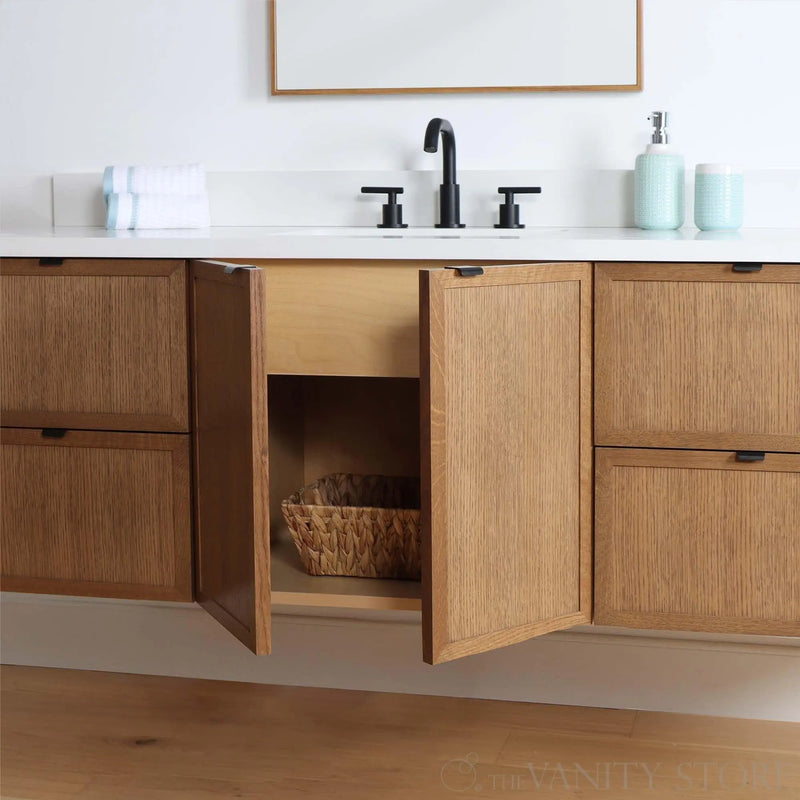 Cape Breton 60" Wall Mount Mid Century Oak Bathroom Vanity - Teodor Vanities United States