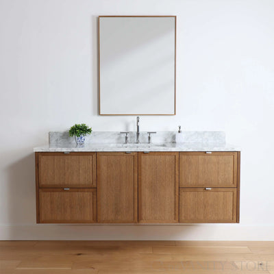 Cape Breton 60" Wall Mount Mid Century Oak Bathroom Vanity - Teodor Vanities United States