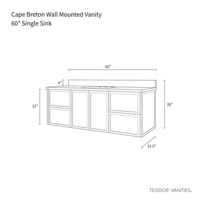 Cape Breton 60" Wall Mount Mid Century Oak Bathroom Vanity - Teodor Vanities United States