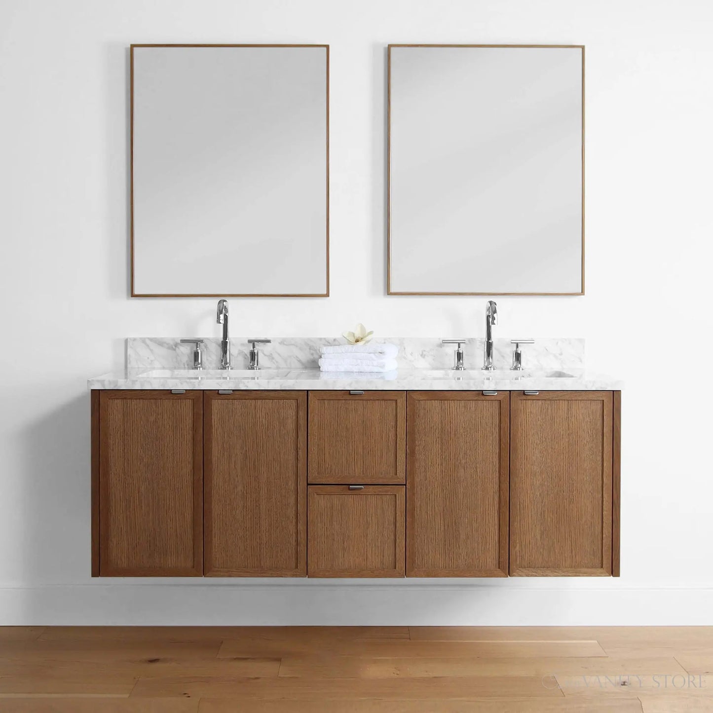 Cape Breton 60" Wall Mount Mid Century Oak Bathroom Vanity, Double Sink - Teodor Vanities United States