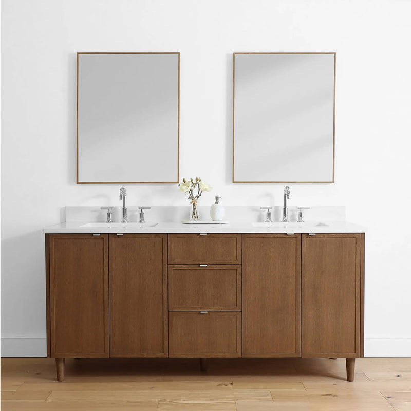 Cape Breton 72" Mid Century Oak Bathroom Vanity, Double Sink - Teodor Vanities United States