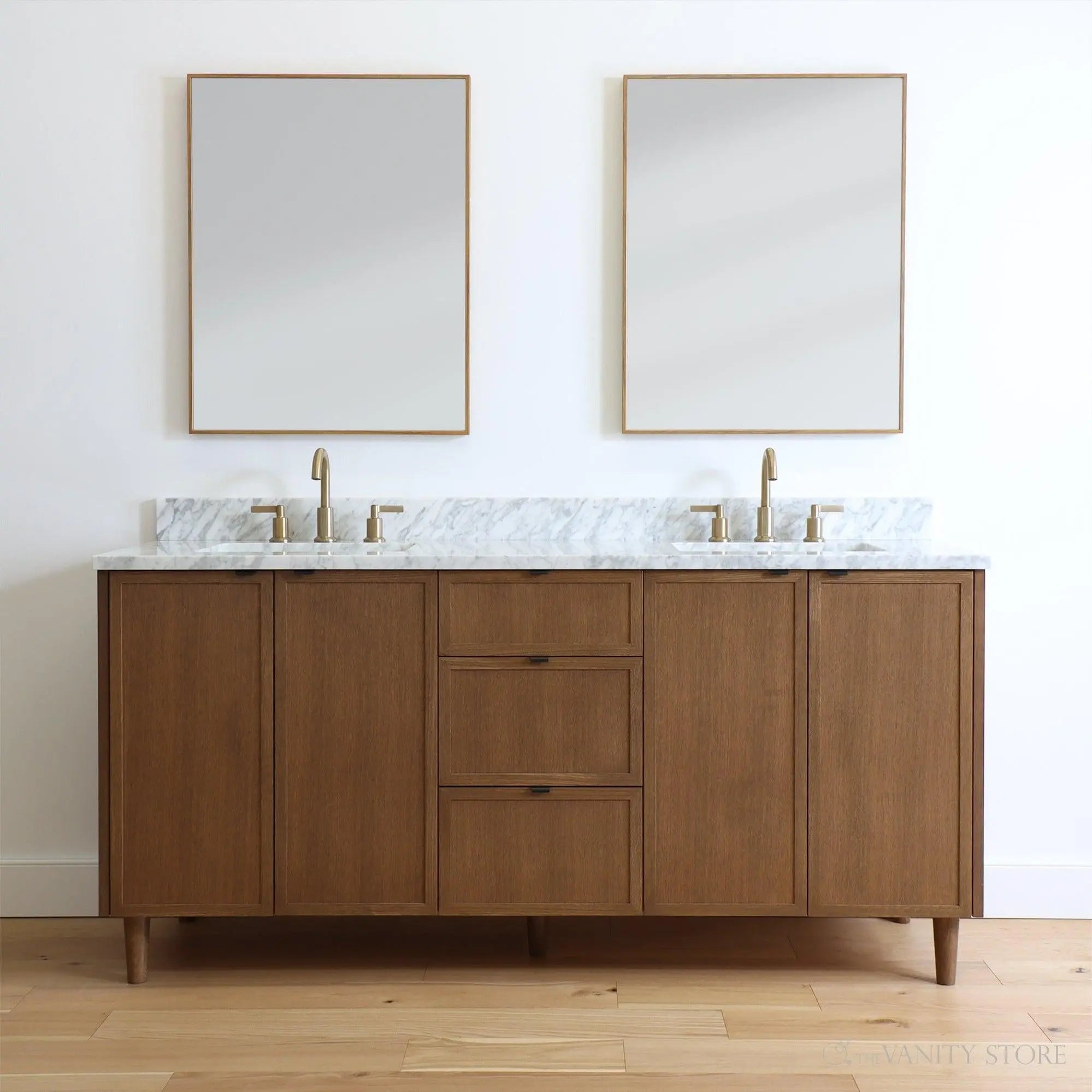 Cape Breton 72" Mid Century Oak Bathroom Vanity, Double Sink - Teodor Vanities United States