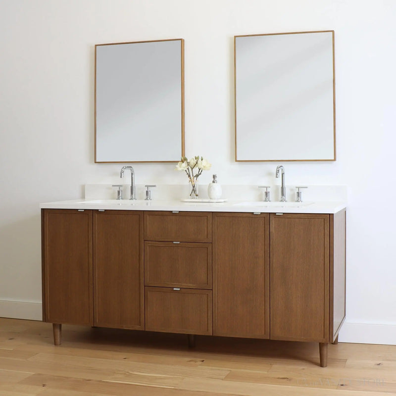 Cape Breton 72" Mid Century Oak Bathroom Vanity, Double Sink - Teodor Vanities United States