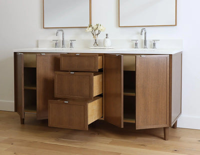 Cape Breton 72" Mid Century Oak Bathroom Vanity, Double Sink - Teodor Vanities United States