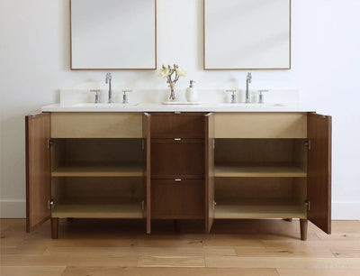 Cape Breton 72" Mid Century Oak Bathroom Vanity, Double Sink - Teodor Vanities United States