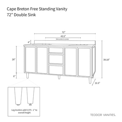 Cape Breton 72" Mid Century Oak Bathroom Vanity, Double Sink - Teodor Vanities United States