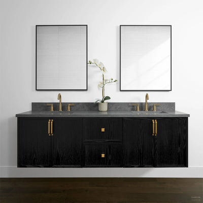 Cape Breton 72" Wall Mount Blackened Oak Bathroom Vanity, Double Sink - Teodor Vanities United States