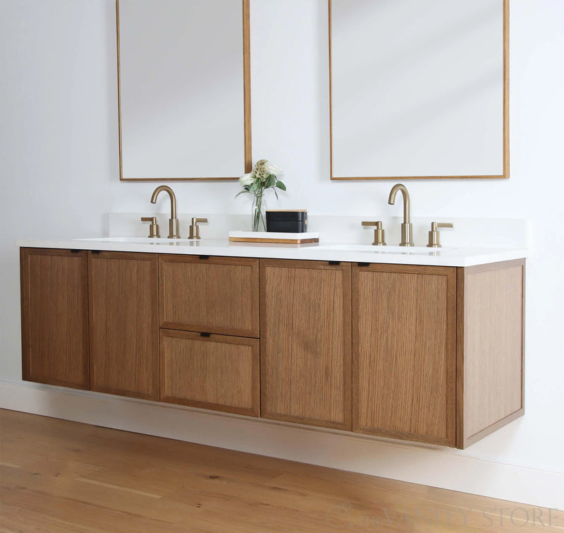 Cape Breton 72" Wall Mount Mid Century Oak Bathroom Vanity, Double Sink - Teodor Vanities United States