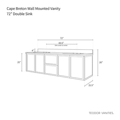 Cape Breton 72" Wall Mount Mid Century Oak Bathroom Vanity, Double Sink - Teodor Vanities United States