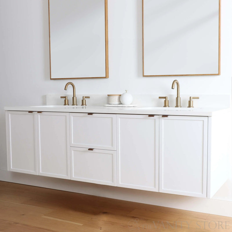 Cape Breton 72" Wall Mount Satin White Bathroom Vanity, Double Sink - Teodor Vanities United States