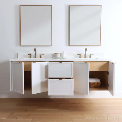 Cape Breton 72" Wall Mount Satin White Bathroom Vanity, Double Sink - Teodor Vanities United States