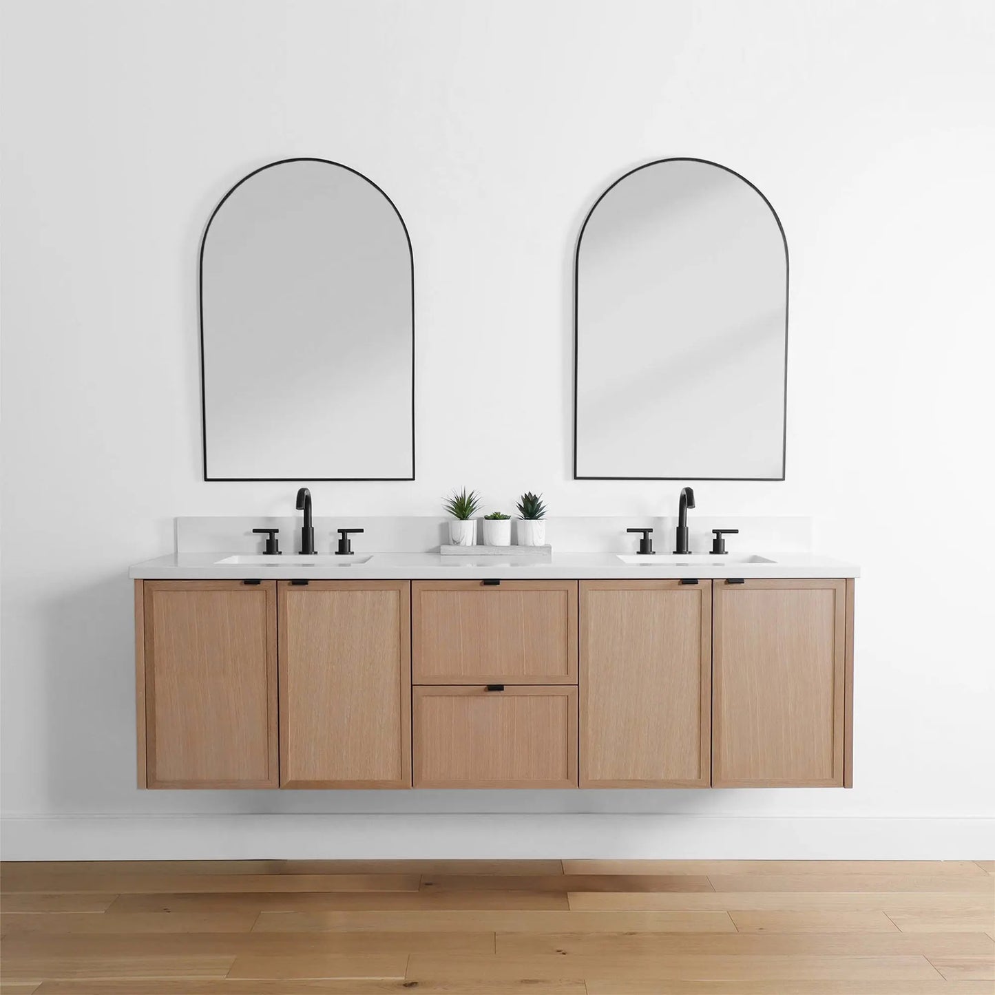 Cape Breton 72" Wall Mount White Oak Bathroom Vanity, Double Sink - Teodor Vanities United States