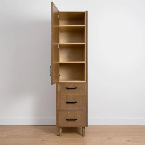 Cape Breton Mid Century Oak Linen Cabinet - Teodor Vanities United States