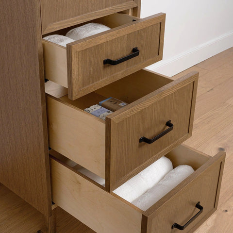 Cape Breton Mid Century Oak Linen Cabinet - Teodor Vanities United States