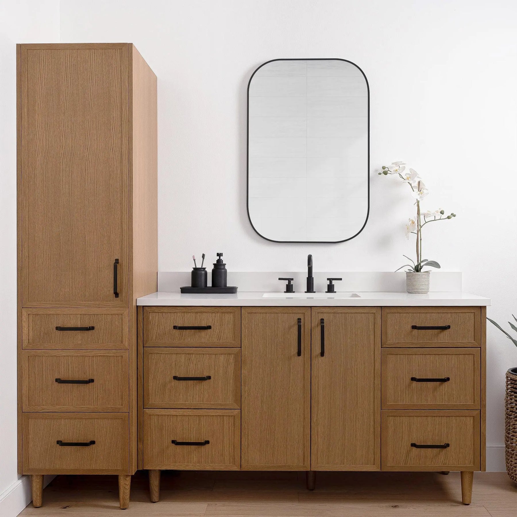 Vanity Line Cape Breton Mid Century Oak Linen Cabinet - Teodor Vanities – Teodor ...