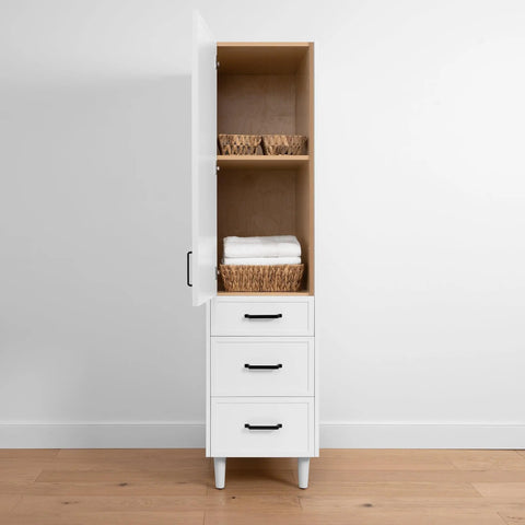 Cape Breton Satin White Linen Cabinet - Teodor Vanities United States
