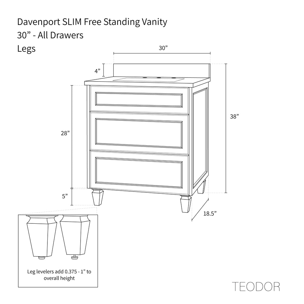 
                  
                    Davenport SLIM 30" Pacific Blue Bathroom Vanity - All Drawers
                  
                