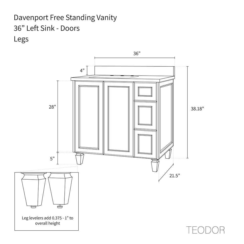 
                  
                    Davenport 36" Almond Coast Bathroom Vanity, Left Sink - Teodor Vanities United States
                  
                