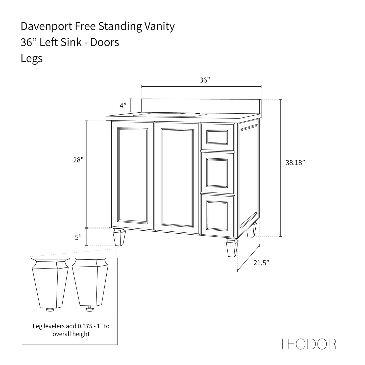 
                  
                    Davenport 36" Almond Coast Bathroom Vanity, Left Sink - Teodor Vanities United States
                  
                