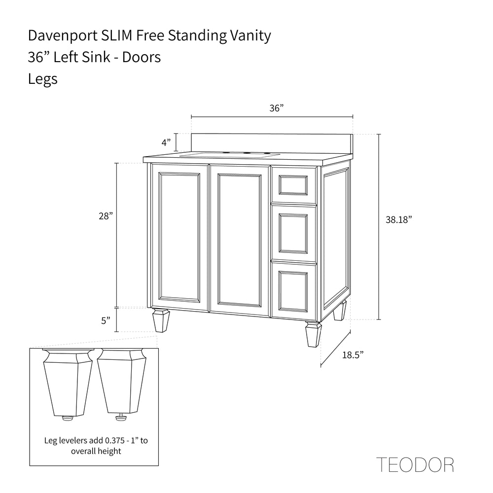 
                  
                    Davenport SLIM 36" Pacific Blue Bathroom Vanity, Left Sink
                  
                