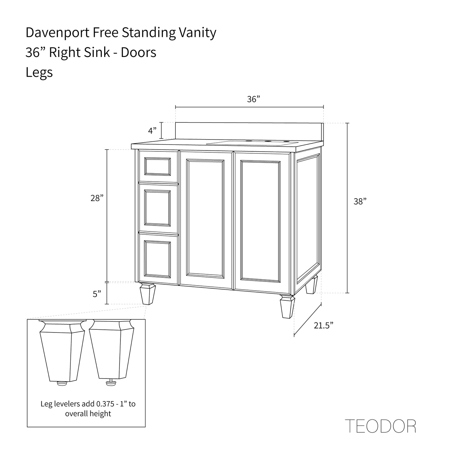
                  
                    Davenport 36" Almond Coast Bathroom Vanity, Right Sink - Teodor Vanities United States
                  
                