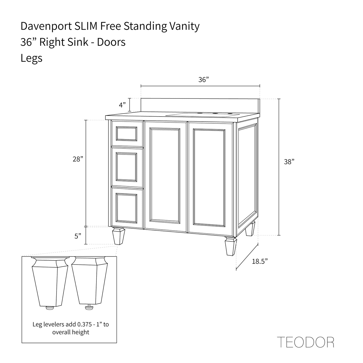 
                  
                    Davenport SLIM 36" Pacific Blue Bathroom Vanity, Right Sink
                  
                
