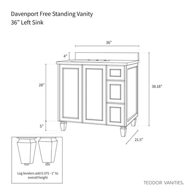 Davenport 36" Almond Coast Bathroom Vanity, Left Sink - Teodor Vanities United States