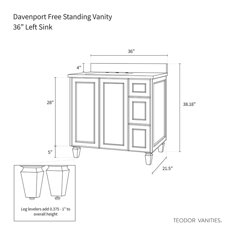 Davenport 36" Almond Coast Bathroom Vanity, Left Sink - Teodor Vanities United States