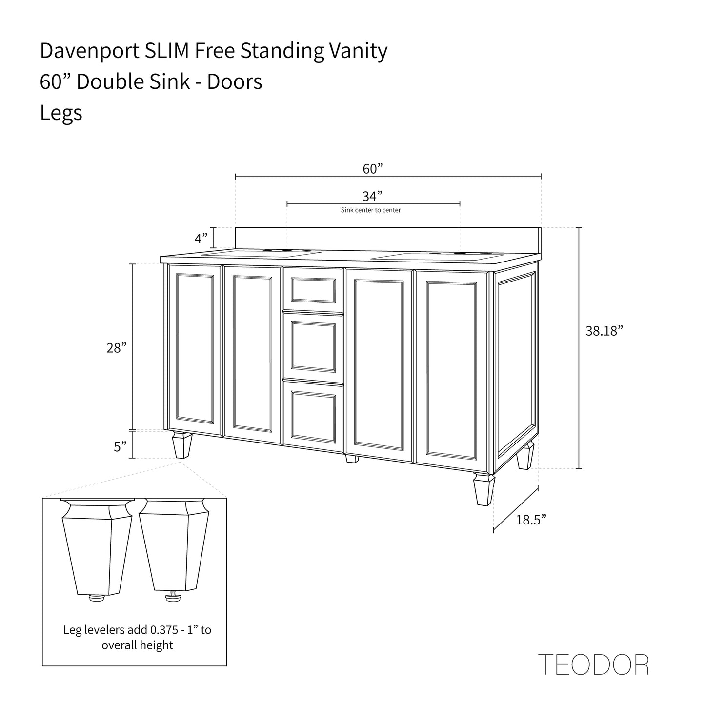 
                  
                    Davenport SLIM 60" Pacific Blue Bathroom Vanity, Double Sink
                  
                