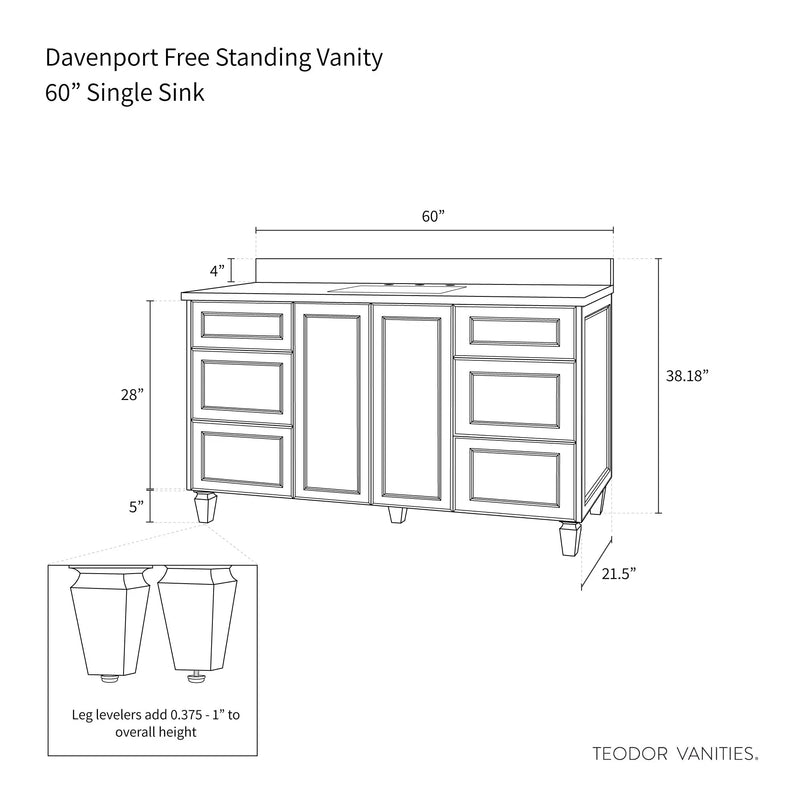 Davenport 60" Almond Coast Bathroom Vanity - Teodor Vanities United States