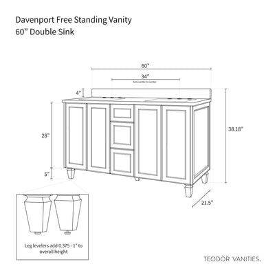 Davenport 60" Almond Coast Bathroom Vanity, Double Sink - Teodor Vanities United States