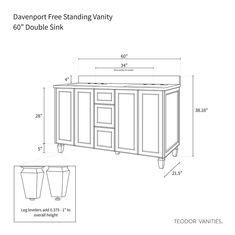 Davenport 60" Almond Coast Bathroom Vanity, Double Sink - Teodor Vanities United States