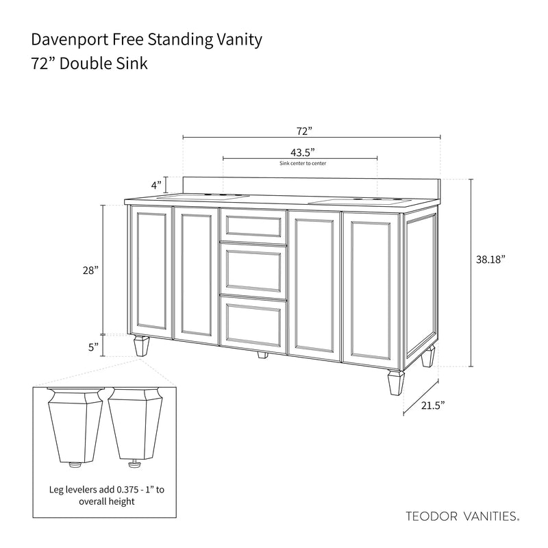 Davenport 72" Pacific Blue Bathroom Vanity, Double Sink - Teodor Vanities United States