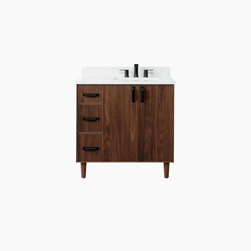 Malibu 36" American Black Walnut Bathroom Vanity, Right Sink