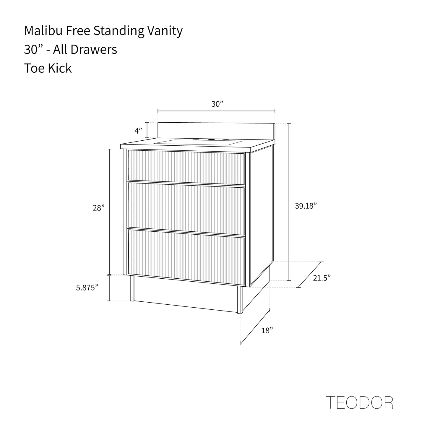 
                  
                    Malibu 30" American Black Walnut Bathroom Vanity - All Drawers
                  
                