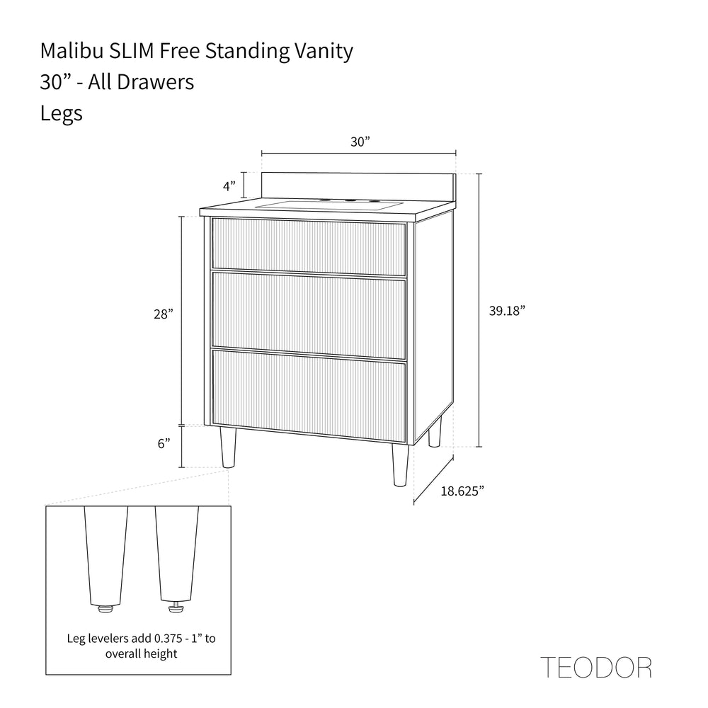 
                  
                    Malibu SLIM 30" American Black Walnut Bathroom Vanity - All Drawers
                  
                