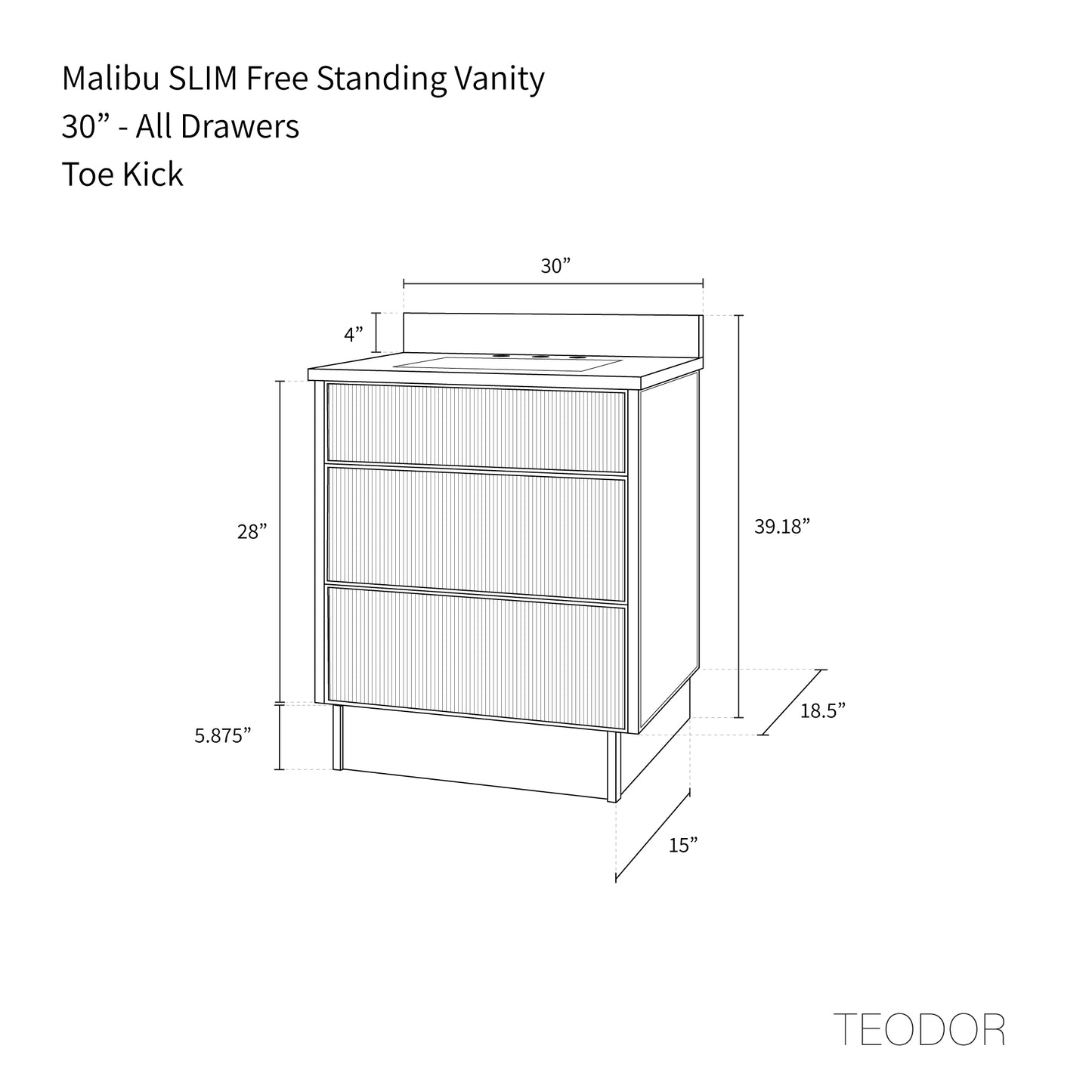 
                  
                    Malibu SLIM 30" American Black Walnut Bathroom Vanity - All Drawers
                  
                