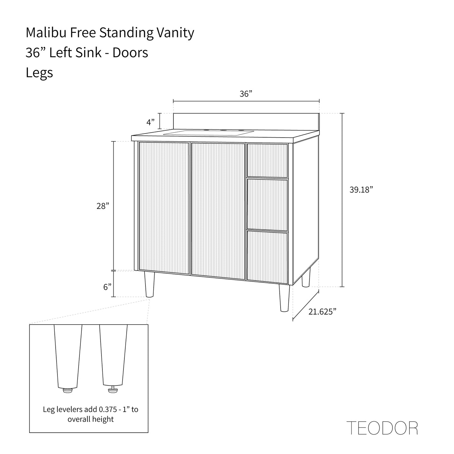 
                  
                    Malibu 36" Almond Coast Bathroom Vanity, Left Sink - Teodor Vanities United States
                  
                