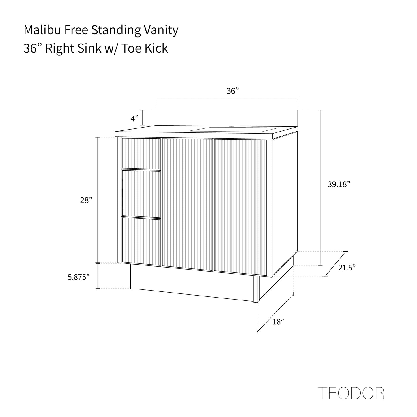 
                  
                    Malibu SLIM 36" American Black Walnut Bathroom Vanity, Right Sink Teodor Bathroom Vanity United States
                  
                