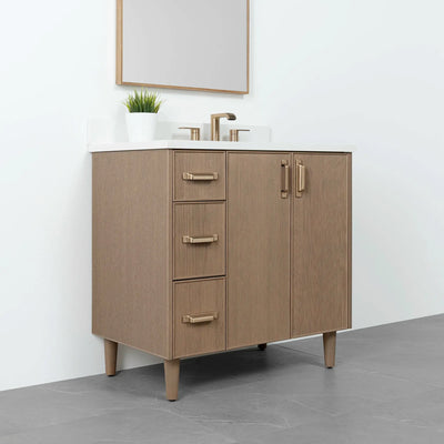 Malibu 36" Almond Coast Bathroom Vanity, Right Sink - Teodor Vanities United States