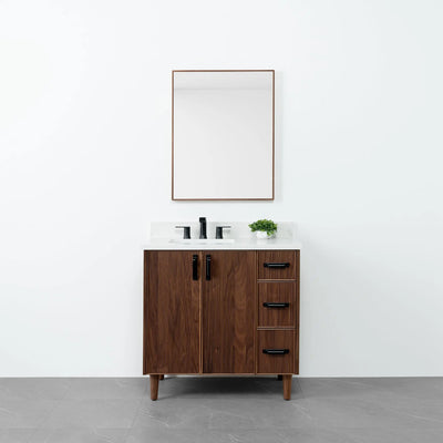 Malibu 36" American Black Walnut Bathroom Vanity, Left Sink - Teodor Vanities United States