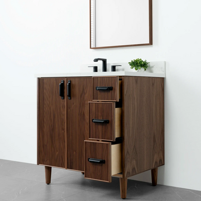 Malibu 36" American Black Walnut Bathroom Vanity, Left Sink - Teodor Vanities United States