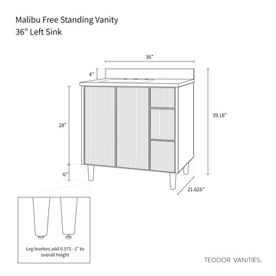 Malibu 36" American Black Walnut Bathroom Vanity, Left Sink - Teodor Vanities United States