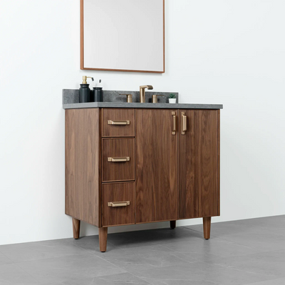 Malibu 36" American Black Walnut Bathroom Vanity, Right Sink - Teodor Vanities United States